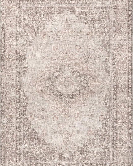 nuLOOM Elsa Floral Blossom Machine Washable Ultra Thin Area Rug, 8' x 10', Beige - LeafyLoom