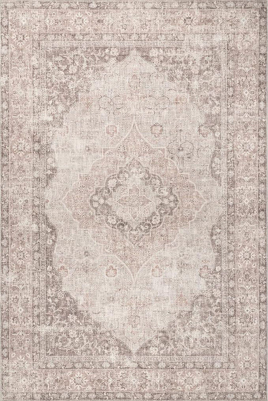 nuLOOM Elsa Floral Blossom Machine Washable Ultra Thin Area Rug, 5' x 8', Beige - LeafyLoom
