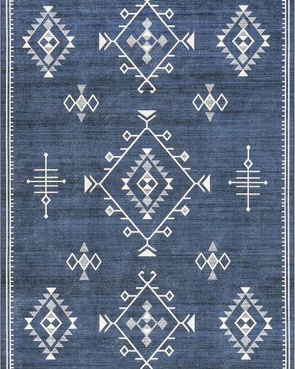 nuLOOM Evalyn Southwestern Machine Washable Ultra Thin Area Rug, 5x8, Navy - LeafyLoom