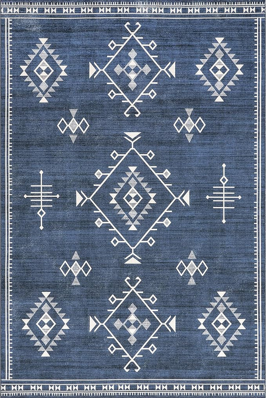 nuLOOM Evalyn Southwestern Machine Washable Ultra Thin Area Rug, 5x8, Navy - LeafyLoom