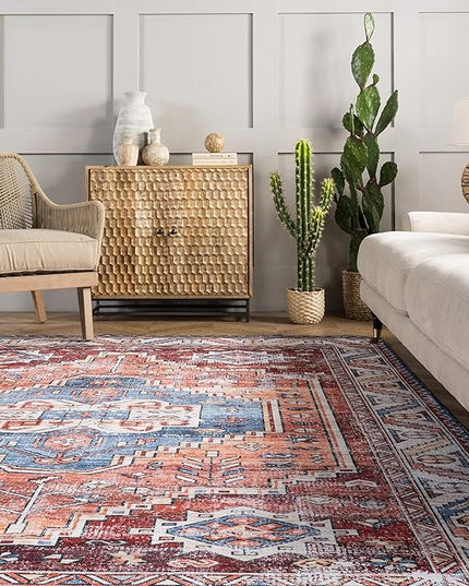 nuLOOM Marli Machine Washable Faded Medallion Ultra Thin Runner Rug, 2' 6" x 8', Rust - LeafyLoom