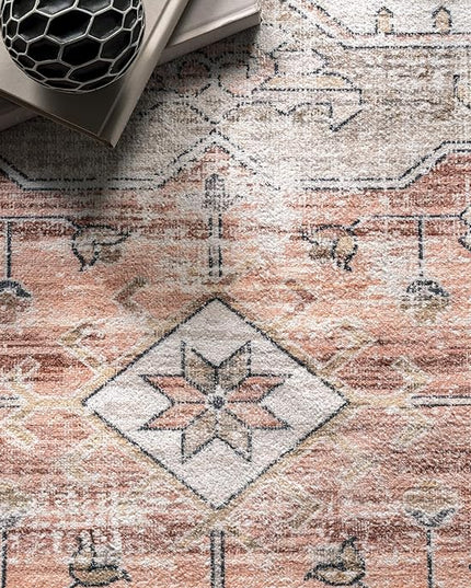 nuLOOM 8x10 Machine Washable Rain Haven Vintage Medallion Area Rug, Beige, Traditional Faded Design, Non-Slip Backing, Stain Resistant, For Bedroom, Dining Room, Living Room, Kitchen - LeafyLoom