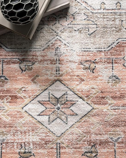 nuLOOM 5x8 Machine Washable Rain Haven Vintage Medallion Area Rug, Beige, Traditional Faded Design, Non-Slip Backing, Stain Resistant, For Bedroom, Dining Room, Living Room, Kitchen - LeafyLoom