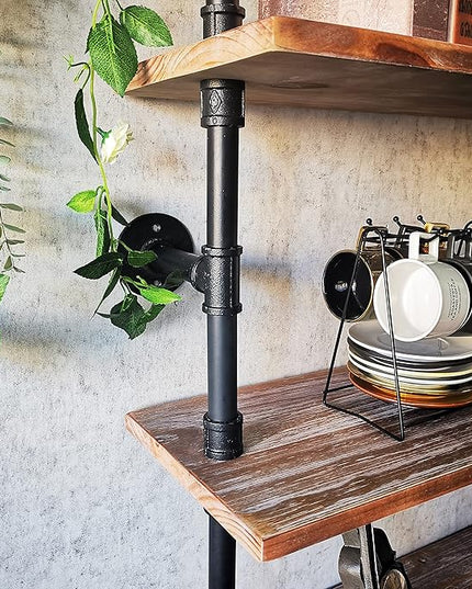 6 Tier Industrial Ladder Pipe Shelf, Wall Mounted Wood Metal Bookshelf for Living Room Storage (Weathered Brown, 10" D x 48" W x 82.5" H) - LeafyLoom