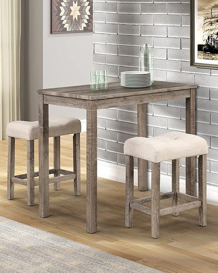 Roundhill Furniture Sora Wood 3-Piece Counter Height Dining Set, Taupe - LeafyLoom