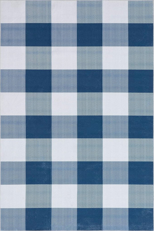 nuLOOM Lucy Machine Washable Farmhouse Buffalo Plaid Ultra Thin Area Rug, 8x10, Blue - LeafyLoom