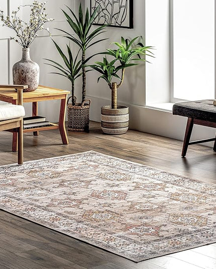 nuLOOM Finley Machine Washable Vintage Distressed Ultra Thin Area Rug, 9' x 12', Beige - LeafyLoom