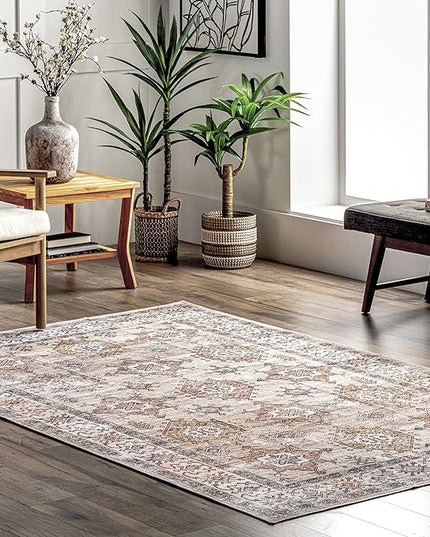 nuLOOM Finley Machine Washable Vintage Distressed Ultra Thin Area Rug, 8x10, Beige - LeafyLoom