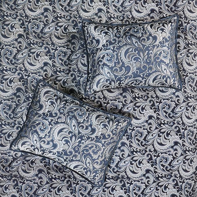 Madison Park Essentials Brystol 24 Piece Room in a Bag Faux Silk Comforter Jacquard Paisley Design Matching Curtains Down Alternative All Season Bedding-Set, King(104 in x 92 in), Navy 24 Piece - LeafyLoom