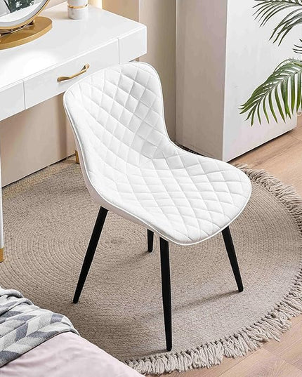YOUTASTE White Dining Chairs Set of 2 Mid Century Modern Kitchen Chairs PU Leather Armless Upholstered Accent Dinner Chair with Back Metal Legs for Guest Reception Waiting Living Room - LeafyLoom
