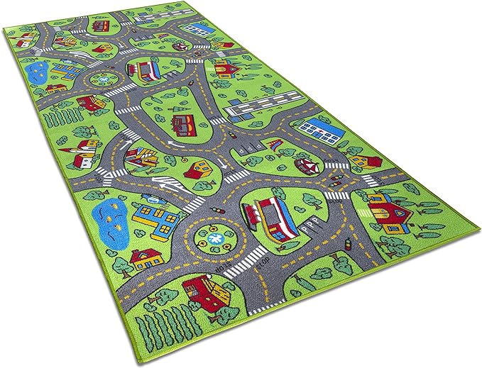 Kids Rug Carpet Playmat City Life Learn Have Fun Safe, Children's Educational, Road Traffic System, Multi Color Activity Centerpiece Play Mat! for Playing with Cars for Bedroom Playroom - LeafyLoom