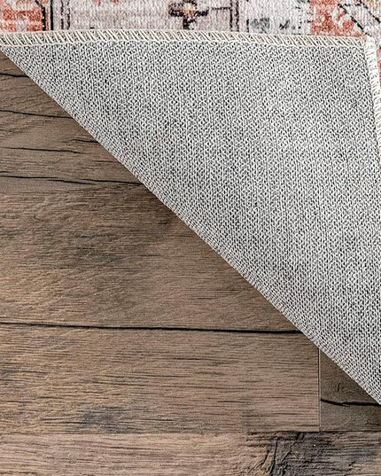 nuLOOM 4x6 Machine Washable Rain Haven Vintage Medallion Area Rug, Light Orange, Traditional Faded Design, Non-Slip Backing, Stain Resistant, For Bedroom, Dining Room, Living Room, Kitchen - LeafyLoom