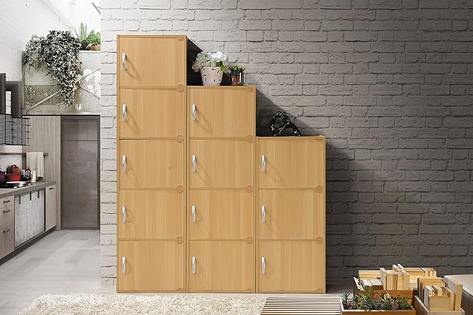 HODEDAH IMPORT 4-Shelf Bookcase Cabinet, Beech - LeafyLoom