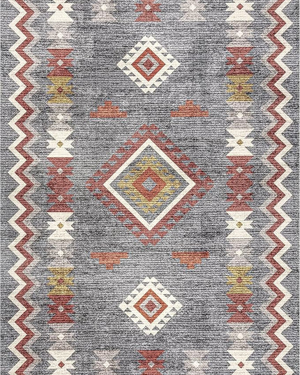 nuLOOM Jayde Machine Washable Southwestern Diamond Ultra Thin Area Rug, 4' x 6', Grey - LeafyLoom
