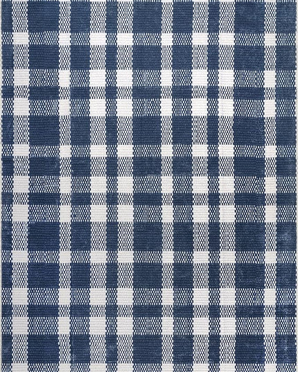 nuLOOM Rianne Machine Washable Plaid Farmhouse Ultra Thin Area Rug, 8' x 10', Blue - LeafyLoom