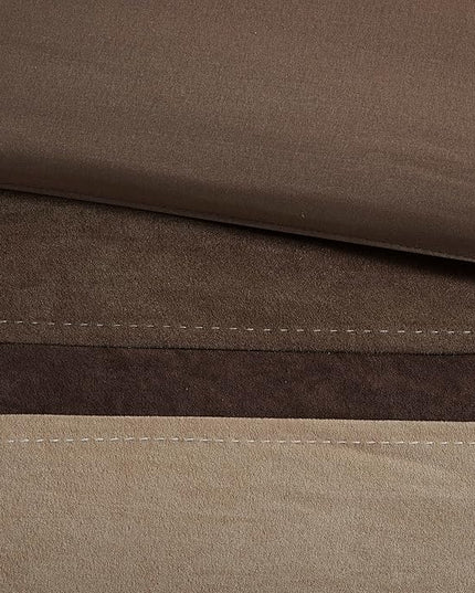 Madison Park Palisades Comforter Set Modern Faux Suede Pieced Stripe Design, All Season Down Alternative Cozy Bedding with Matching Shams, Decorative Pillows, Queen(90"x90"), Brown 7 Piece - LeafyLoom