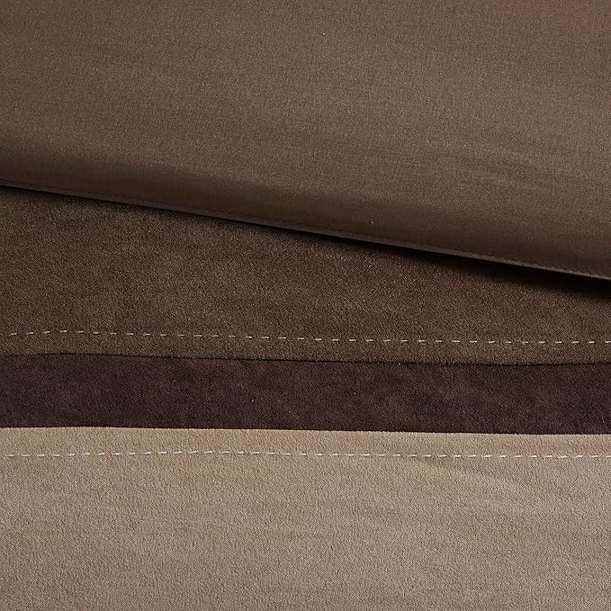 Madison Park Palisades Comforter Set Modern Faux Suede Pieced Stripe Design, All Season Down Alternative Cozy Bedding with Matching Shams, Decorative Pillows, Queen(90"x90"), Brown 7 Piece - LeafyLoom