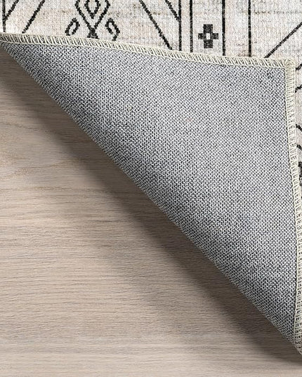nuLOOM Malena Tribal Bordered Machine Washable Ultra Thin Area Rug, 3' x 5', Light Grey - LeafyLoom