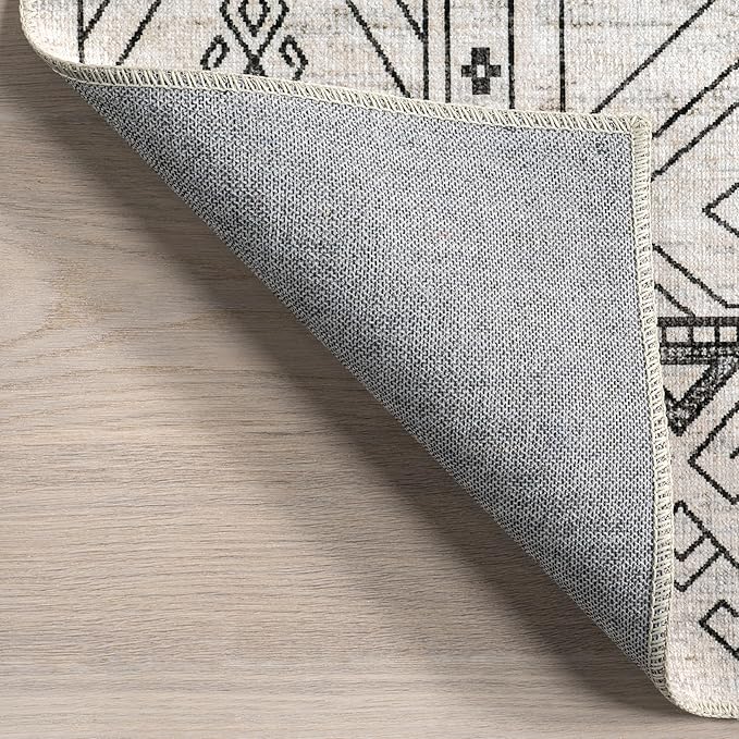 nuLOOM Malena Tribal Bordered Machine Washable Ultra Thin Area Rug, 3' x 5', Light Grey - LeafyLoom