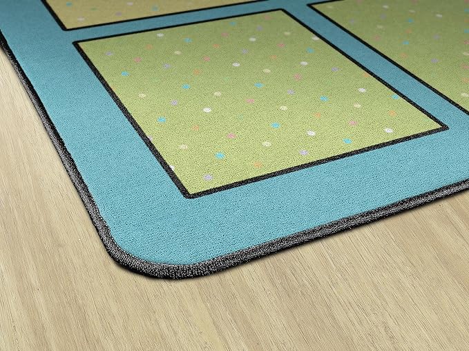 Flagship Carpets Happy Squares Educational Area Rug for Kids Room Seating Décor, Children's Classroom, Play Carpet for Teaching and Playroom, Seats 30, 10'6"x13'2", Blue & Multi Color - LeafyLoom