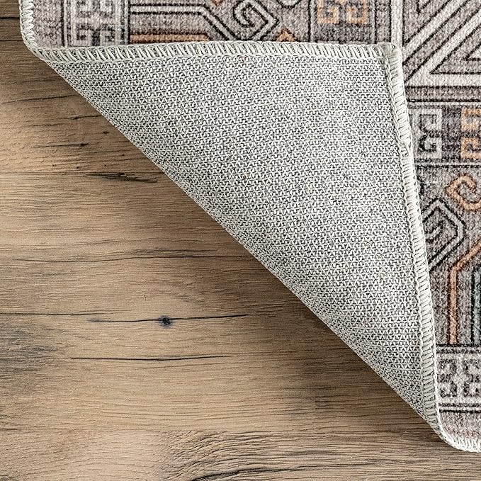 nuLOOM Tama Circle Medallion Machine Washable Ultra Thin Area Rug, 8' x 10', Brown - LeafyLoom