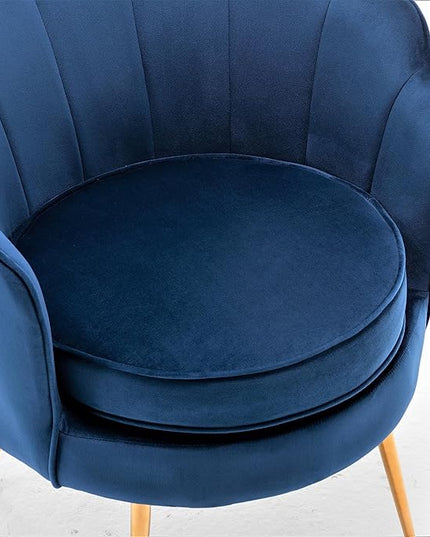 Velvet Barrel Accent Chair with Scalloped Silhouette and Gold Metal Legs, Decorative Piece Suitable for Traditional, Modern, and Contemporary Spaces, Navy Blue - LeafyLoom