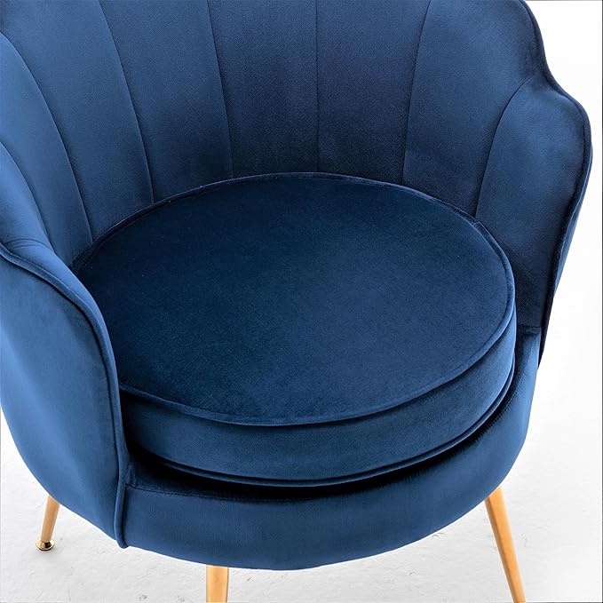 Velvet Barrel Accent Chair with Scalloped Silhouette and Gold Metal Legs, Decorative Piece Suitable for Traditional, Modern, and Contemporary Spaces, Navy Blue - LeafyLoom