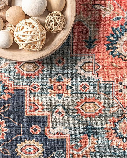 nuLOOM Francis Persian Medallion Machine Washable Ultra Thin Area Rug, 3' x 5', Blue - LeafyLoom