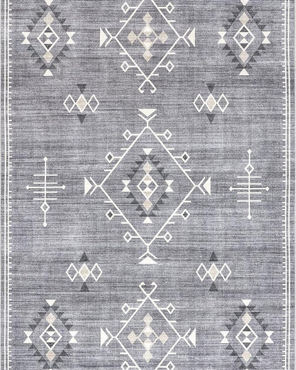 nuLOOM Evalyn Southwestern Machine Washable Ultra Thin Area Rug, 5' x 8', Grey - LeafyLoom