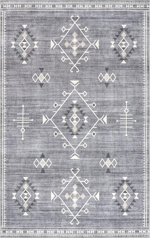 nuLOOM Evalyn Southwestern Machine Washable Ultra Thin Area Rug, 5' x 8', Grey - LeafyLoom