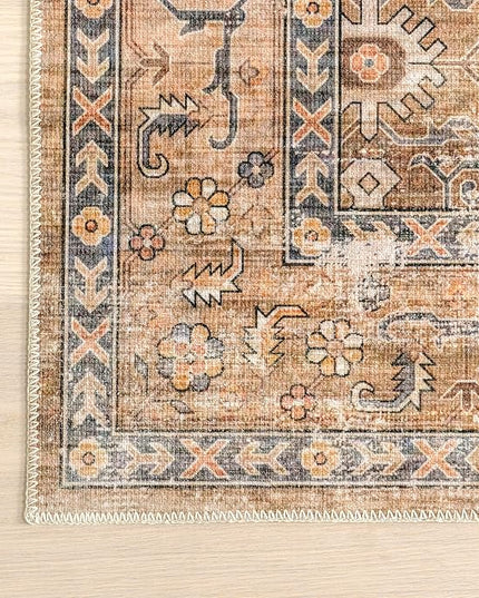 nuLOOM Gwyn Distressed Machine Washable Ultra Thin Area Rug, 5' x 8', Beige - LeafyLoom