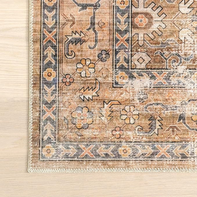 nuLOOM Gwyn Distressed Machine Washable Ultra Thin Area Rug, 5' x 8', Beige - LeafyLoom