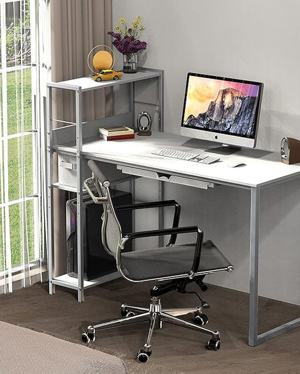 SHW 46-Inch Mission Desk with Side Shelf, 24" Deep, White - LeafyLoom