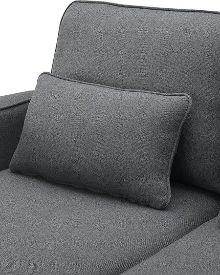 114" Modern Sofa, 4-seat Couch with Console, 2 Cupholders and 2 USB Ports Wired or Wirelessly Charged and 4 Pillows for Living Room, Apartment, 114.2inch, Dark Gray - LeafyLoom