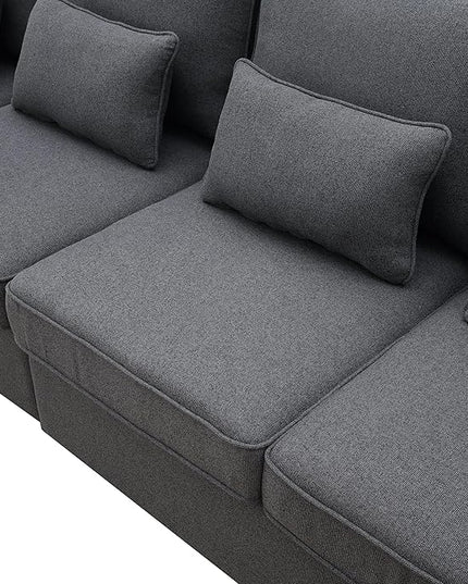 104" Modern Sofa, 4-seat Couch with Armrest Pockets and 4 Pillows for Living Room, Apartment, 104inch, Dark Gray - LeafyLoom