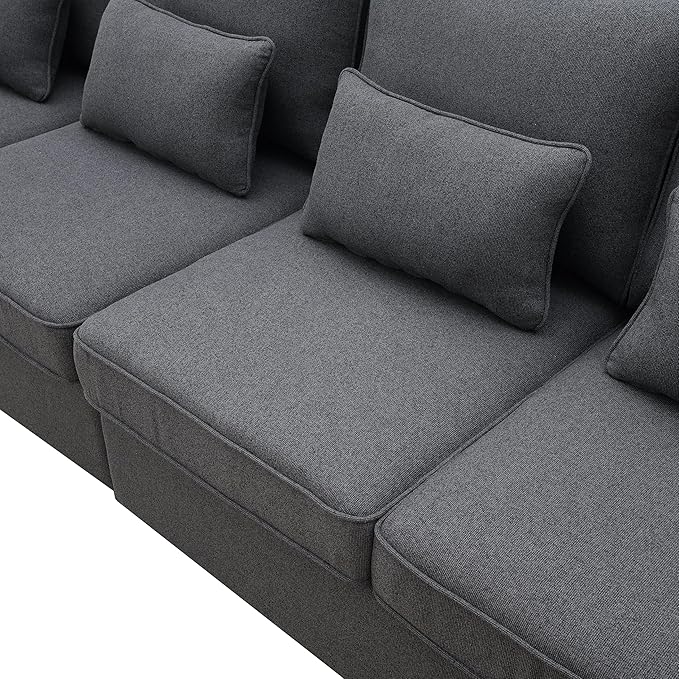 104" Modern Sofa, 4-seat Couch with Armrest Pockets and 4 Pillows for Living Room, Apartment, 104inch, Dark Gray - LeafyLoom