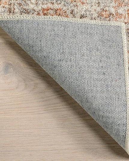 nuLOOM 4x6 Machine Washable Rain Haven Vintage Medallion Area Rug, Light Grey, Traditional Faded Design, Non-Slip Backing, Stain Resistant, For Bedroom, Dining Room, Living Room, Kitchen - LeafyLoom