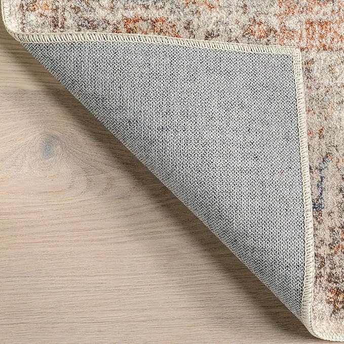 nuLOOM 4x6 Machine Washable Rain Haven Vintage Medallion Area Rug, Light Grey, Traditional Faded Design, Non-Slip Backing, Stain Resistant, For Bedroom, Dining Room, Living Room, Kitchen - LeafyLoom