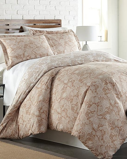 Southshore Fine Living, Inc. Oversized Full/Queen Comforter Set, Down Alternative Paisley Bedspread, Reversible Print is 2 Colors in 1, Queen/Full Comforter & Matching Shams, Taupe/White - LeafyLoom
