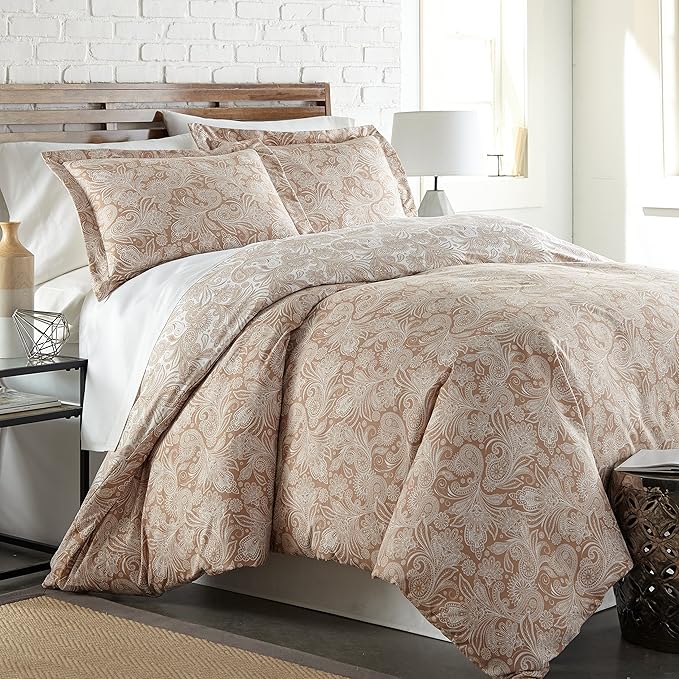 Southshore Fine Living, Inc. Oversized Full/Queen Comforter Set, Down Alternative Paisley Bedspread, Reversible Print is 2 Colors in 1, Queen/Full Comforter & Matching Shams, Taupe/White - LeafyLoom