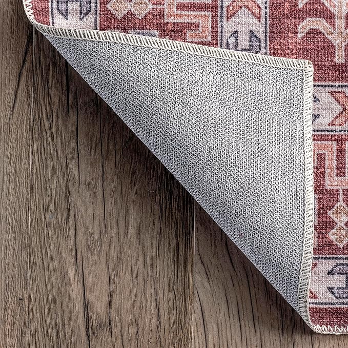 nuLOOM Norma Machine Washable Traditional Medallion Ultra Thin Area Rug, 8' x 10', Rust - LeafyLoom