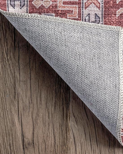 nuLOOM Norma Machine Washable Traditional Medallion Ultra Thin Area Rug, 4' x 6', Rust - LeafyLoom