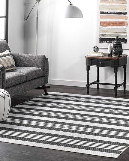 nuLOOM Lena Machine Washable Striped Ultra Thin Accent Rug, 2' x 3', Grey - LeafyLoom