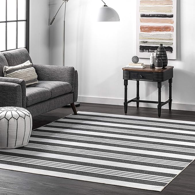 nuLOOM Lena Machine Washable Striped Ultra Thin Accent Rug, 2' x 3', Grey - LeafyLoom