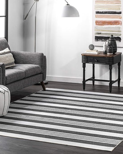 nuLOOM Lena Machine Washable Striped Ultra Thin Area Rug, 3' x 5', Grey - LeafyLoom