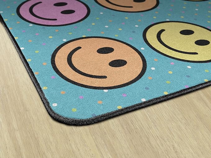 Flagship Carpets Smiley Seating (Seats 20) Classroom Area Rug or Educational Learning Mat, Kids Room or Playroom Carpet, 6' x 8'4", Blue/Multi (FA2393-32FS) - LeafyLoom