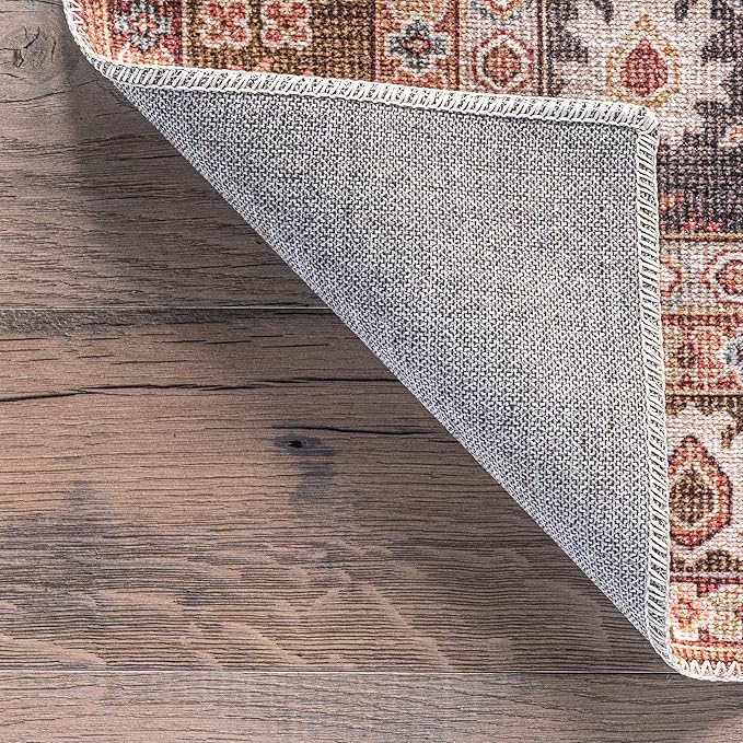 nuLOOM Cathie Persian Floral Machine Washable Ultra Thin Area Rug, 5' x 8', Beige - LeafyLoom