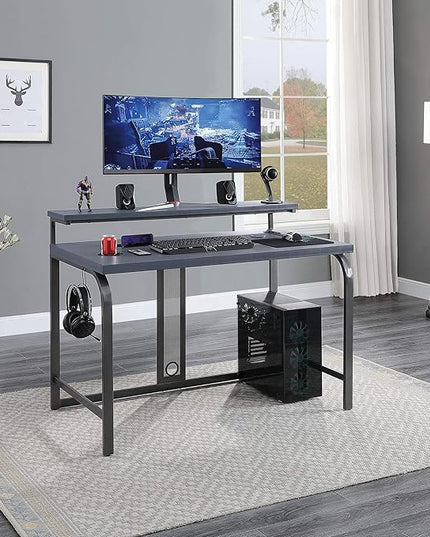 OSP Home Furnishings Reload Gaming Desk with Wireless Charging, USB Power Hub, and Remote Controlled RGB LED Lights, Matte Grey Carbon Fiber - LeafyLoom