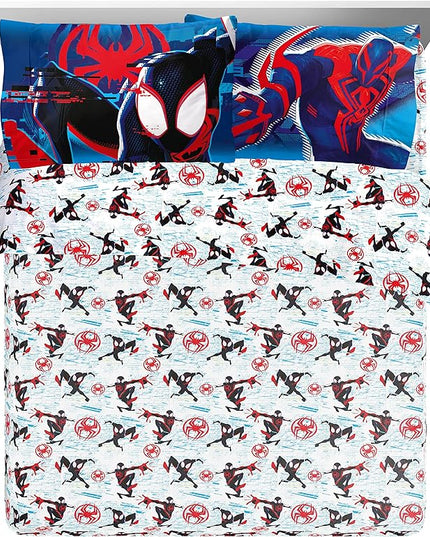 Marvel Spiderman Across The Spider-Verse Glitch 7 Piece Queen Size Bed Set - includes Comforter & Sheet Set Bedding - Super Soft Fade Resistant Microfiber (Official Product) - LeafyLoom