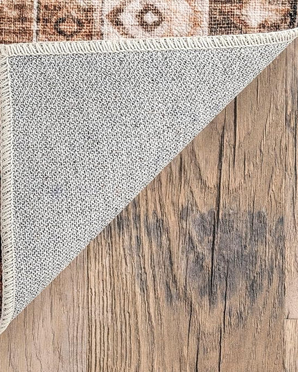 nuLOOM Dorota Machine Washable Geometric Medallion Ultra Thin Area Rug, 8' x 10', Beige - LeafyLoom